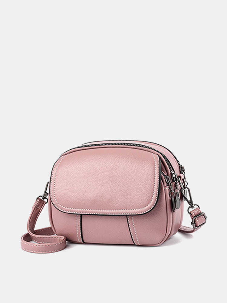 Women Faux Leather Plain Solid Shell Bag Shoulder Bag Phone Bag