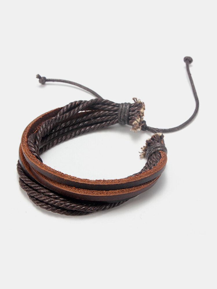 Multilayer Leather Woven Braid Rope Bracelet