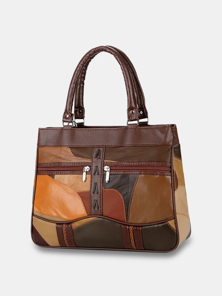Women Patchwork Genuine Leather Tote Bags Large Capacity Handbags Bohemian Vintage Crossbody Bags
