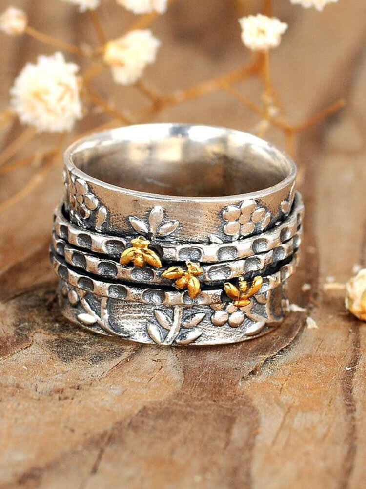 Винтажный металлический цветок Bee Кольцо Темперамент Трехмерное кольцо с животными