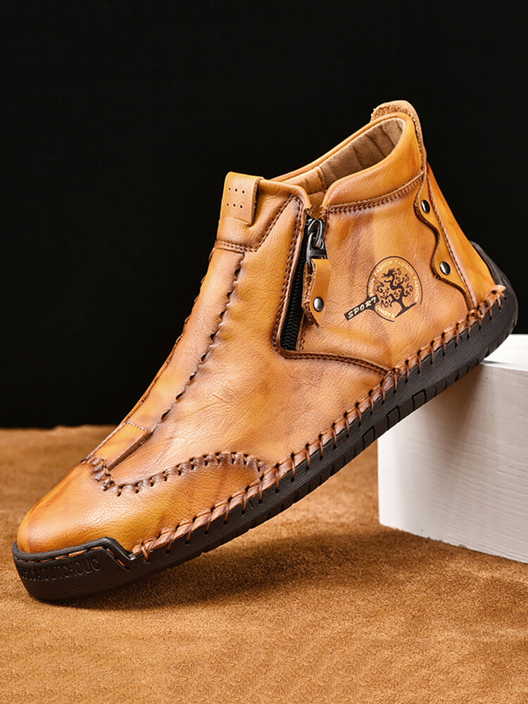 Men Stylish Side Zipper Microfiber Leather Soft Ankle Boots