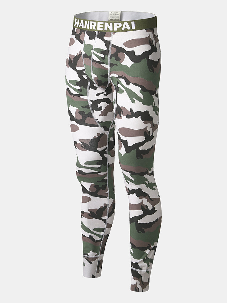 

Mens Camouflage Print Warm Stretch Slim Fit Thermal Underwear Pajamas Pants Long Johns, Red;green;blue;gray