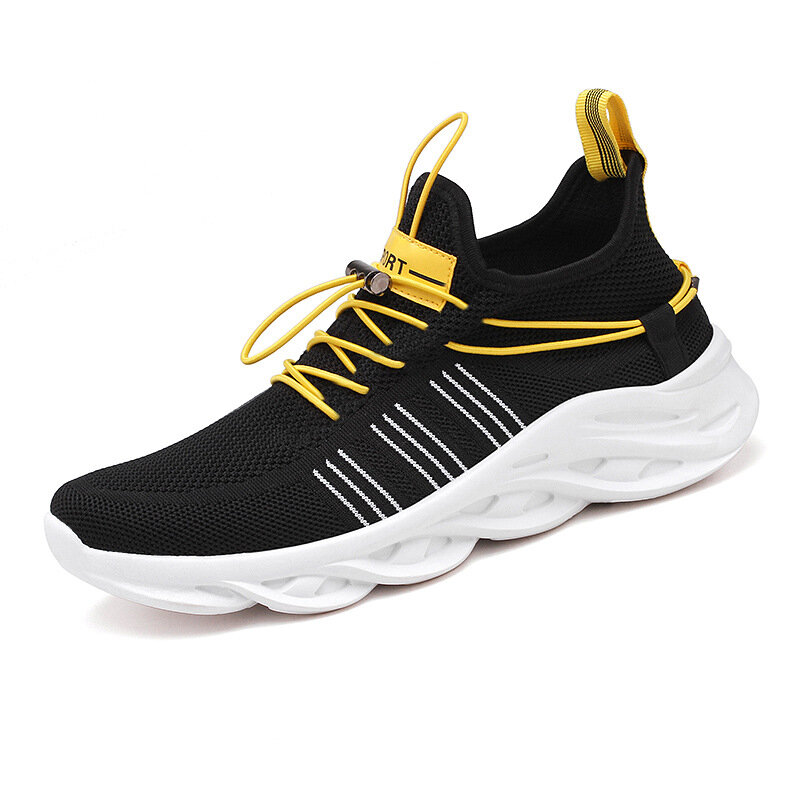 Mens Knitted Fabric Breathable Light Weight Running Shoes