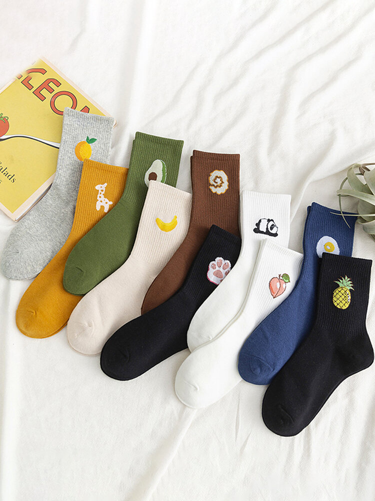 10PCS Women's Fun Colored Fruit Cotton Tube Cute Animal Socks