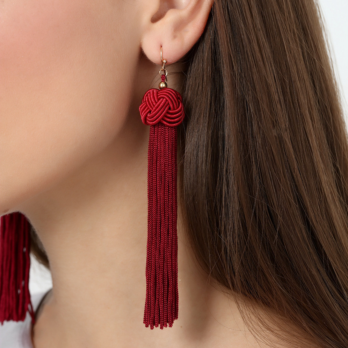 

Bohemian Multicolor Weave Tassels Ear Drop Exaggerated Casual Dresses Earrings, Red