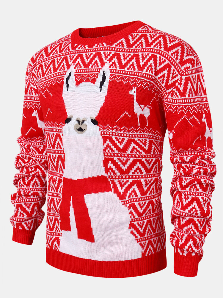 Mens Christmas Deer Chevron Pattern Knit Casual Pullover Sweaters