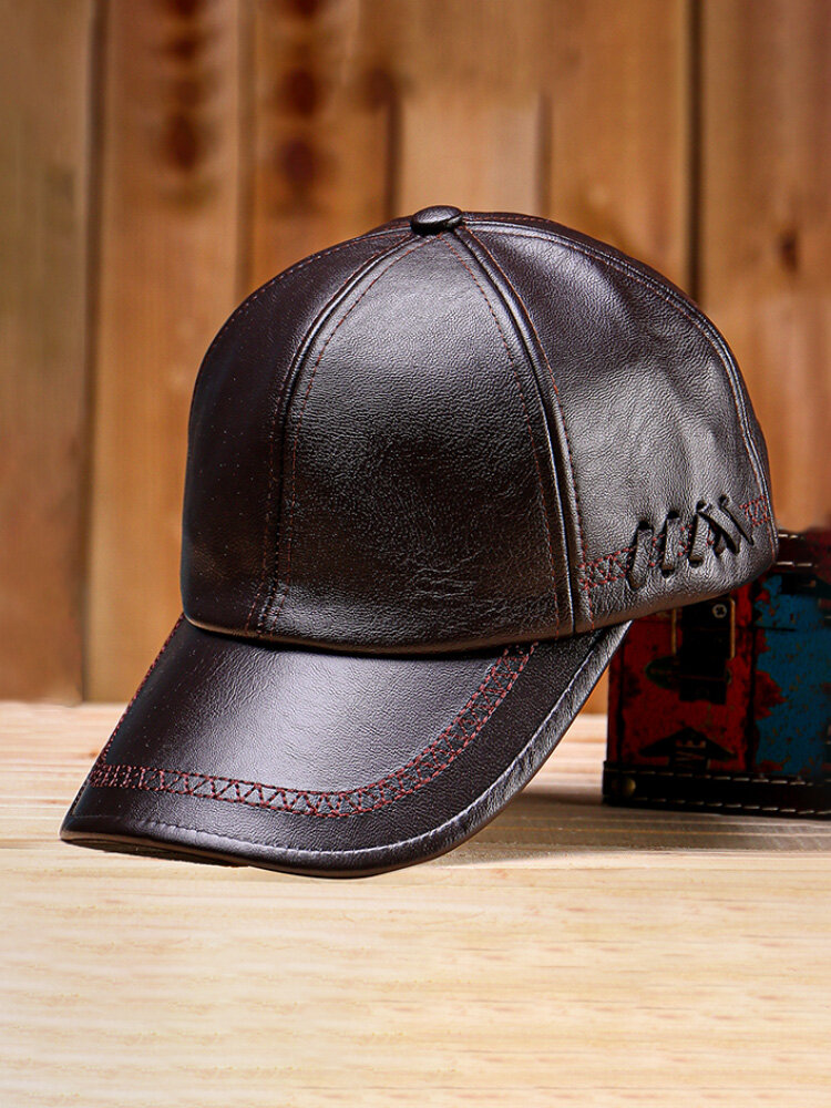 Men's PU Leather Vintage Baseball Caps With PersonalizedWoven Hats