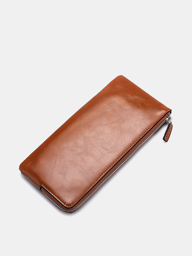 Men Genuine Leather Slim Multi-function Long Wallet Card Holder Phone Bag