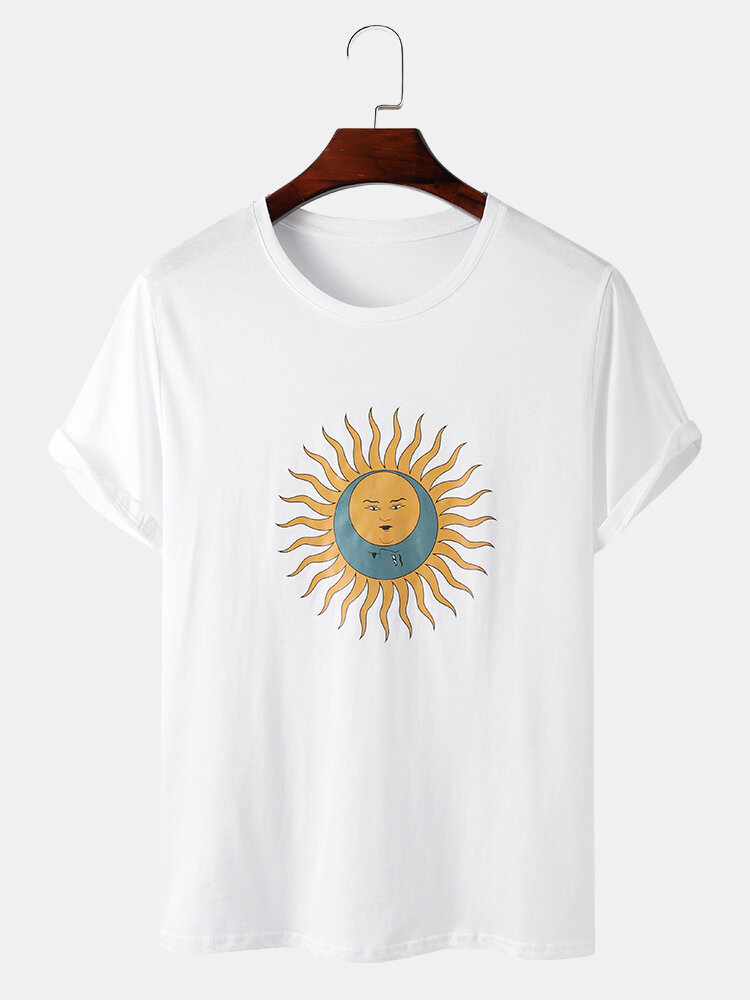 Mens 100% Cotton Sun Celestial Graphic Street Short Sleeve T-Shirts