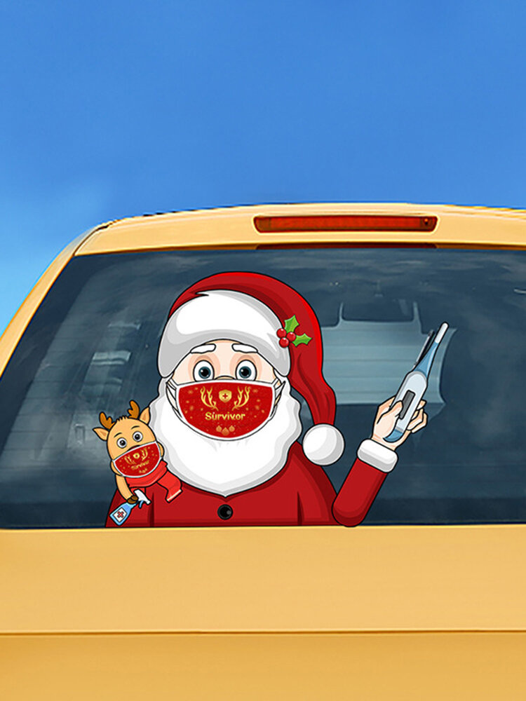 1PC Christmas Santa Claus Wearing Mask Wiper Sticker Removable Rear Windshield Stickers Car Sticker