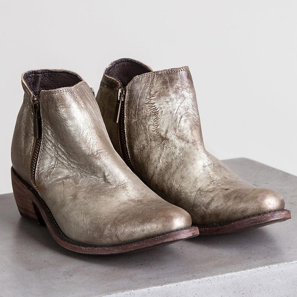 Tattered Chunky Heel Zipper Ankle Boots