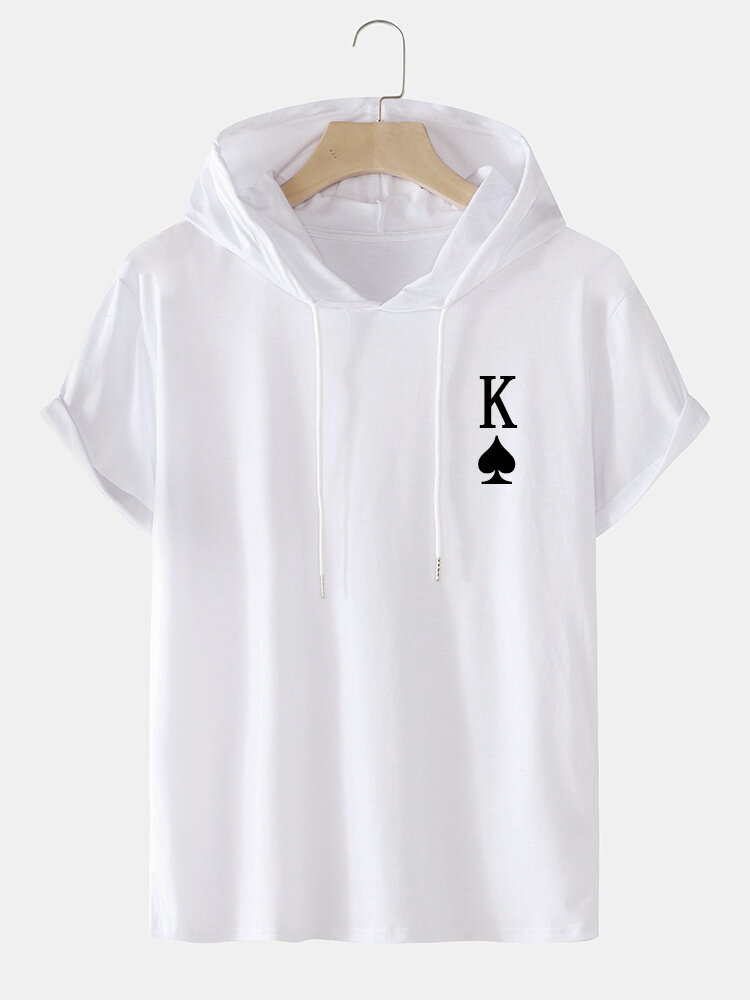 رجل لعب الورق K طباعة Preppy قمصان قصيرة الأكمام مقنعين