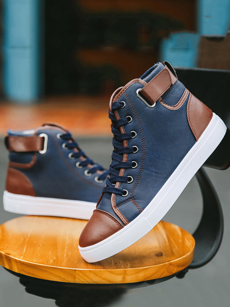 Men Brief Large Size Non Slip Buckle Lace Up High Top Skate Shoes