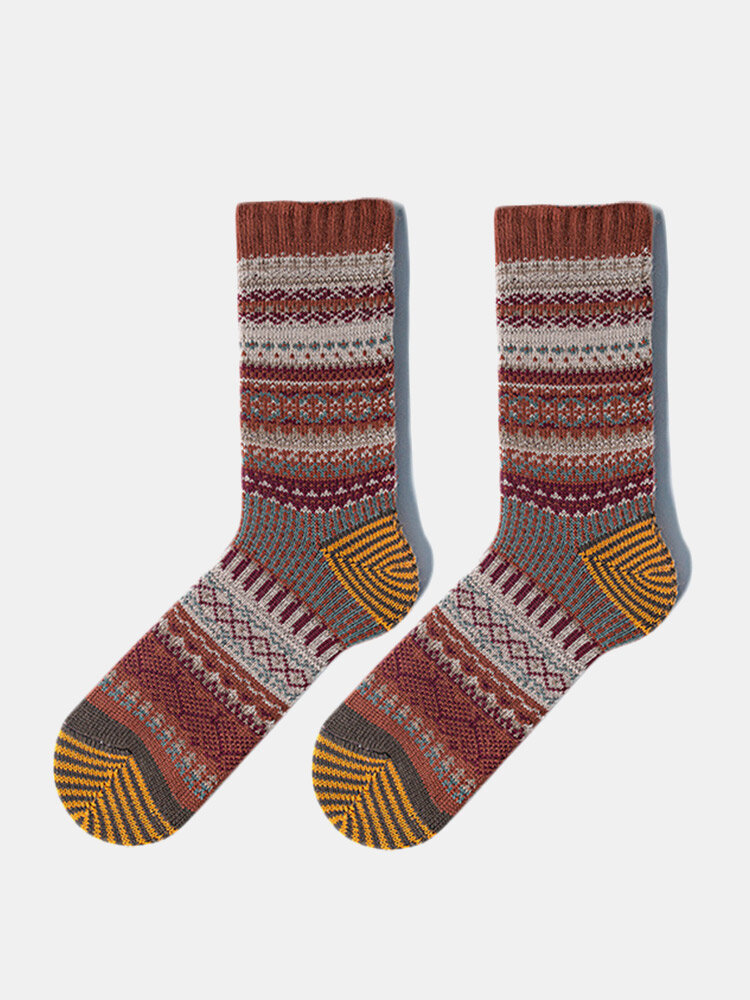10 Pairs Men Cotton Geometric Striped Argyle Pattern Jacquard Thicken Breathable Warmth Socks