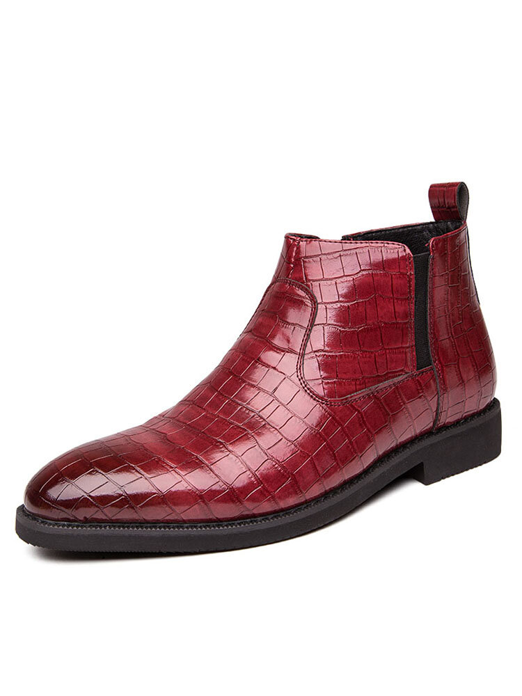 Men Stylish Pattern Ponited Toe Side Zipper Chelsea Boots