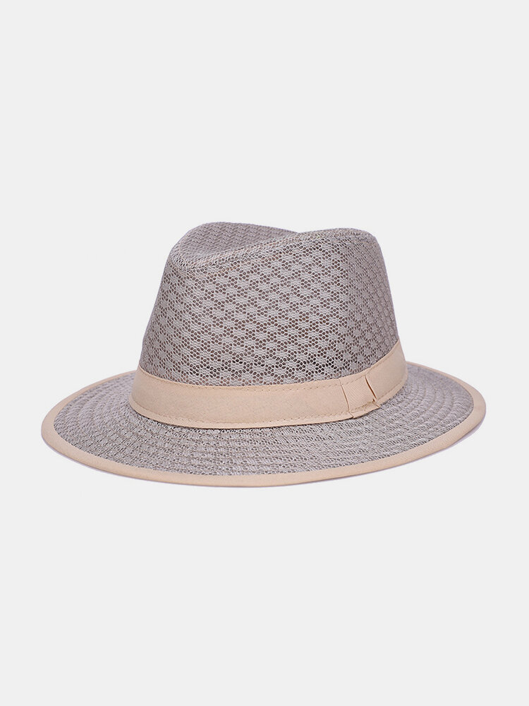 

Men's Flat Brim Mesh Solid Pattern Breathable Classic Vintage Jazz Hat Travel Sun Cap, Khaki;coffee;light gray
