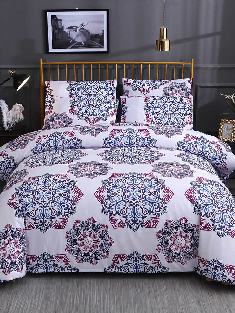 

2/3 Pcs Bohemian National Style Floral Overlay Print Comfy Bedding Set Duvet Cover Pillowcase