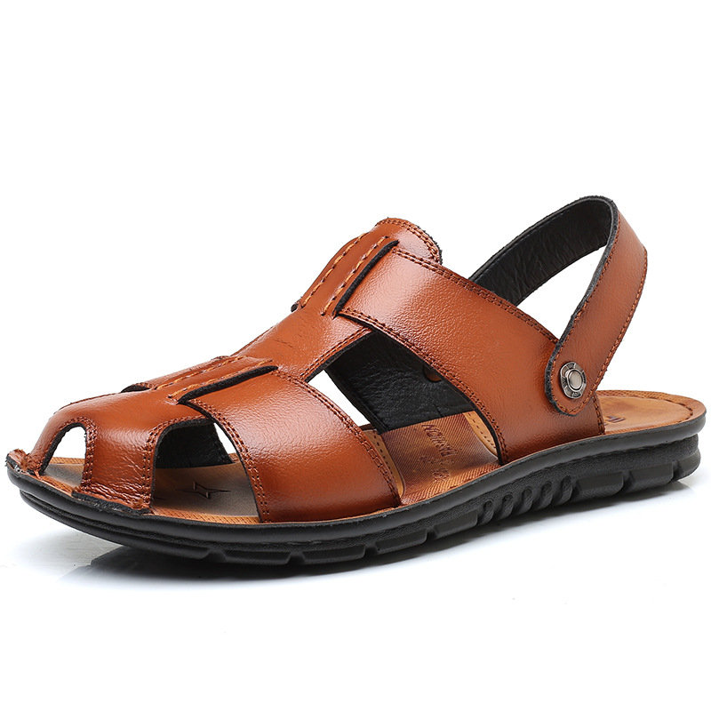 Large Size Men Water Friendly Closed Toe Leather Sandals