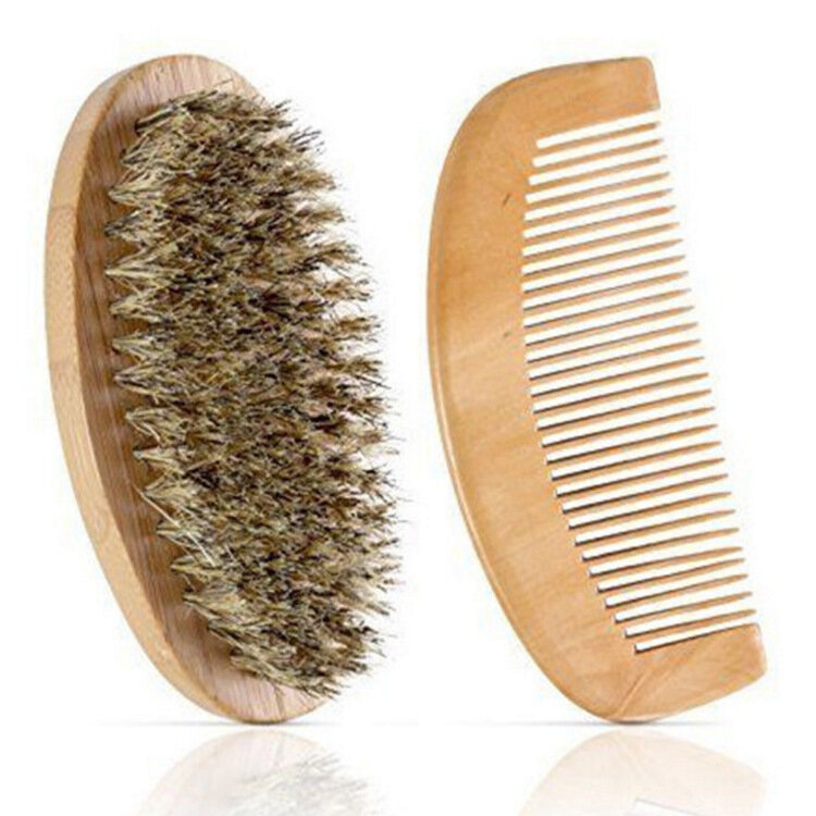 

Beard Brush Comb Kit Facial Mustache Shaving Natural Boar Bristle For Men Hair Care