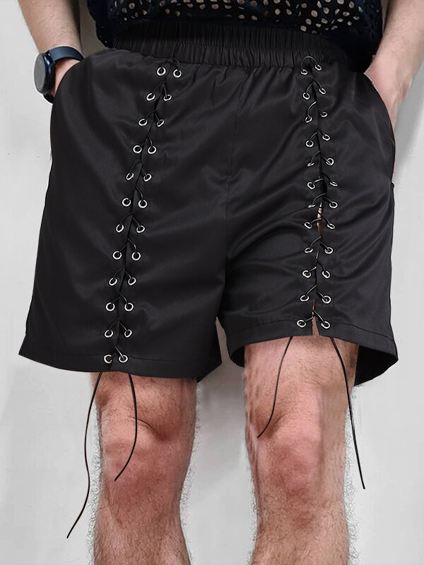 Men Front Drawstring Elastic Waist Shorts