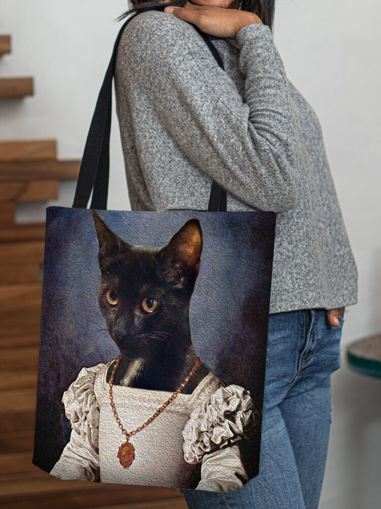 Women Cat In Dress Pattern Print Shoulder Bag Handbag Tote