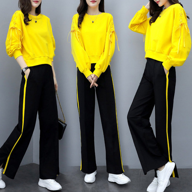 Season New Women's Fashion Wide-leg Pants Two-piece Loose Thin Casual Sportswear Sweater Suit Women