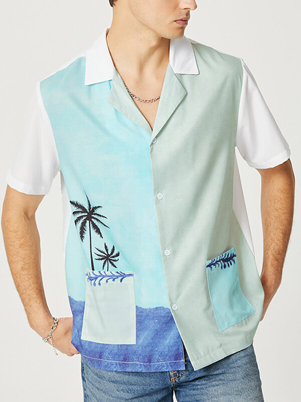 Mens Coconut Tree Patchwork Pocket Shirt