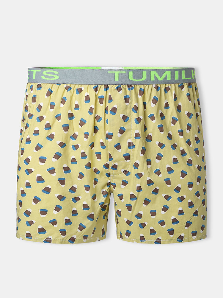 

Funny Printed Cotton Loose Letter Print Mid Waist Underpants Button Crotch Boxer Shorts For Men, White;yellow;navy
