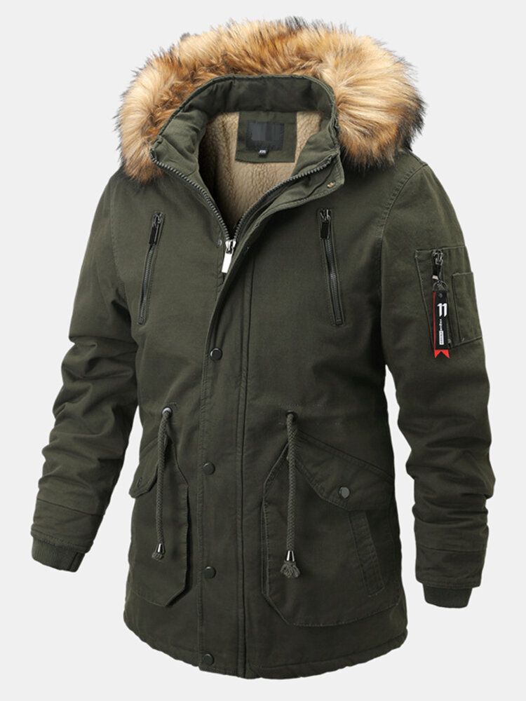 Mens Cool Style Cotton Thicken Plush Collar Windproof Warm Jackets