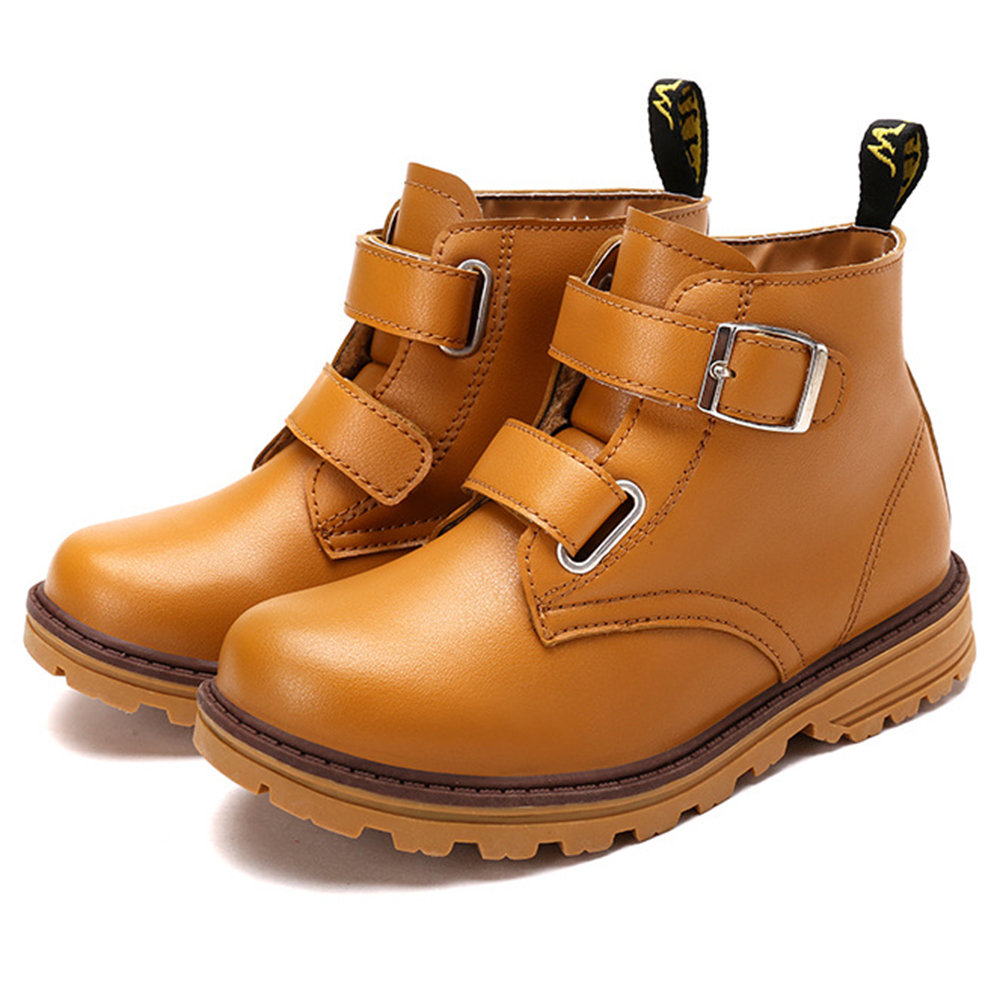Boys Pure Color Waterproof Hook Loop Martin Boots For Youth Kids