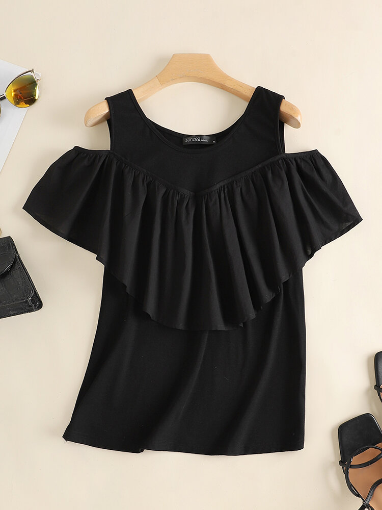 Solid Ruffle Off Shoulder Blouse For Women