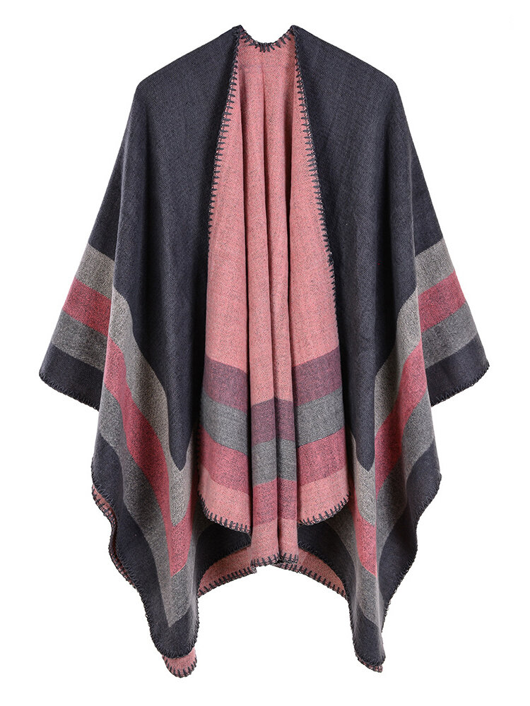 

Casual Striped Print Shawl Cardigan for Women, Gray;red