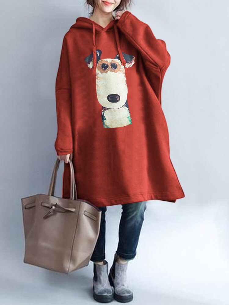 Мультфильм Собака Пуловер с принтом Plus Размер длинный Толстовка с капюшоном