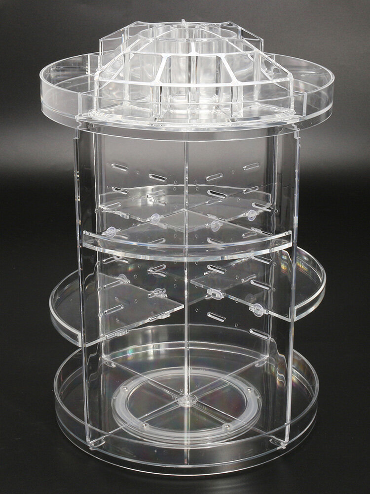 3 Tiers Acrylic Makeup Organizer Cosmetic Jewelry 360° Rotating Storage Case Clear