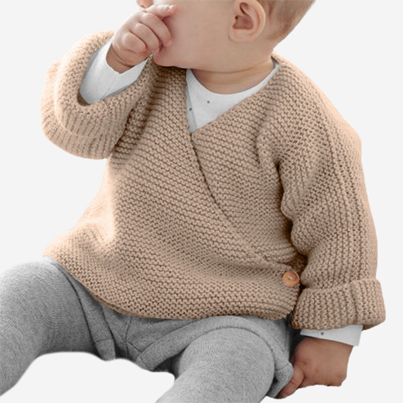 

Kid's Solid Color V-neck Long Sleeves Sweater For 1-8Y, White;gray;blue;beige;khaki;pink