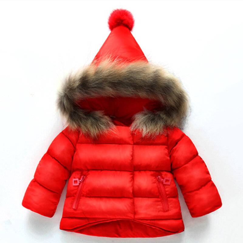 

Solid Color Girls Thick Warm Coat With Big Fur Hat For 1Y-9Y, Red;black;pink;purple;beige