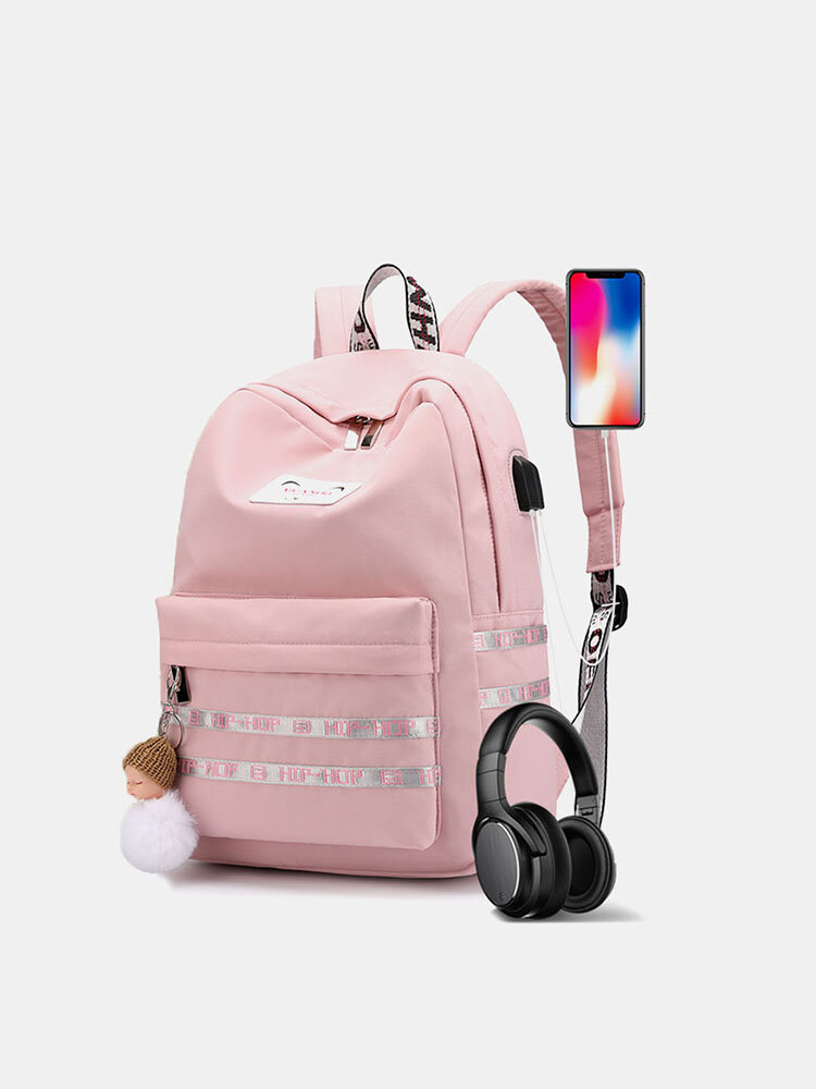 Women USB Charging Waterproof Cartoon Backpack School Bag