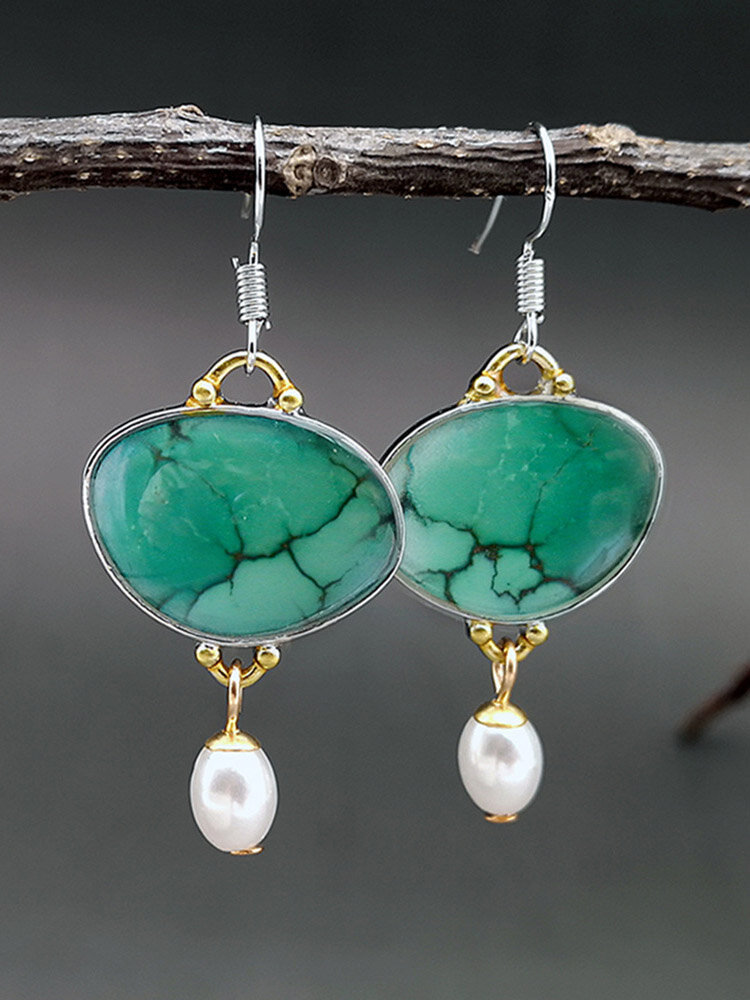 Vintage Turquoise Women Earrings Freshwater Pearl Pendant Earrings Jewelry Gift