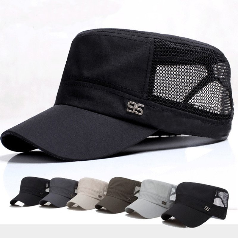 

Men Outdoor Sport Flat Baseball Quick-dry Hat Leisure Adjustable Snapback Net Cap, Light grey;dark grey;khaki;black;blue