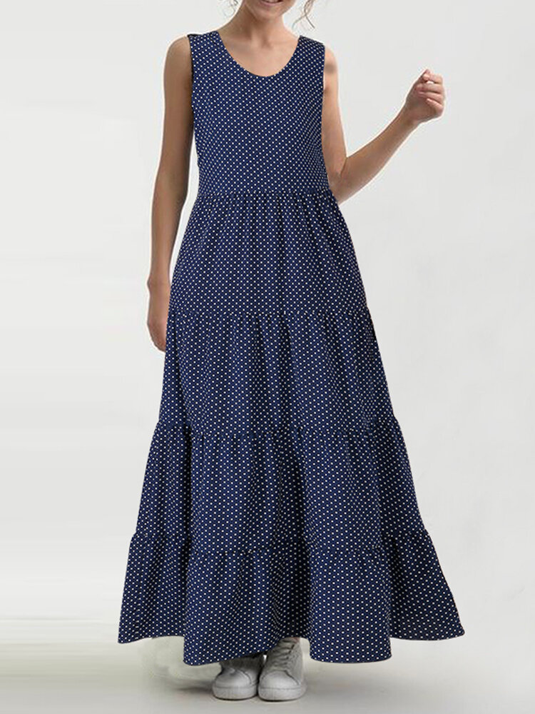 Polka Dot Print Sleeveless Plus Size Dress for Women