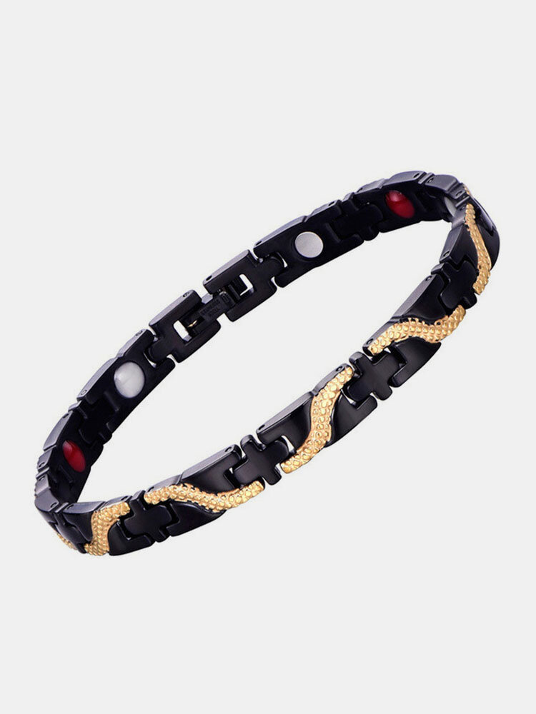 Trendy Simple Carved Dragon Pattern Cross H-shaped Splicing Chain Stainless Steel Magnet Stone Magnetic Therapy Bracelet