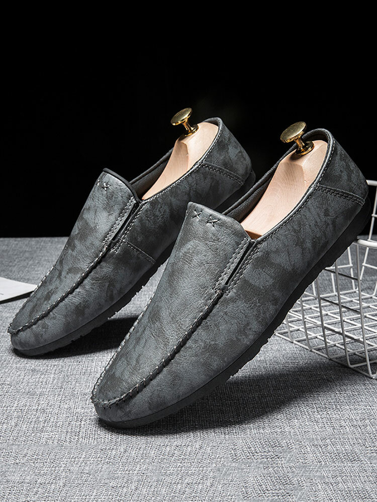 Men Pure Color PU Slip On Casual Driving Shoes