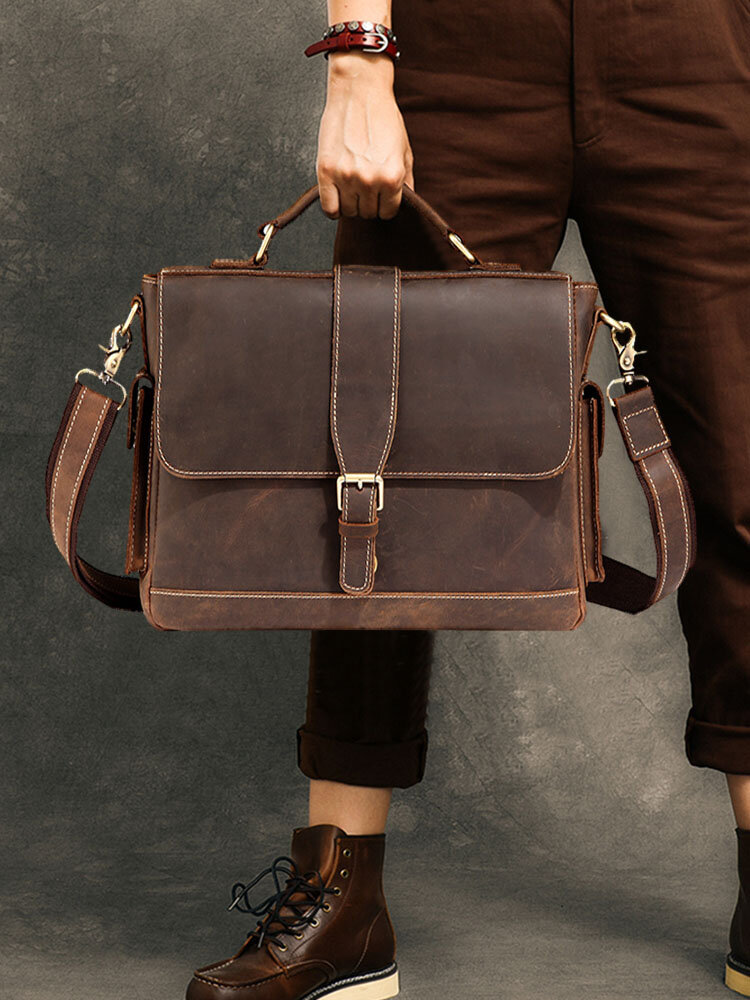 

Ekphero PU Leather Vintage Rubbing Design Messenger Bag Large Capacity With Handle Business Crossbody Bag, Black;brown;coffee