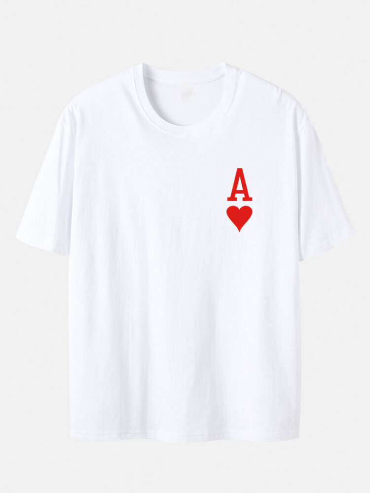 

Plus Size Mens Ace Of Hearts Poker Print Fashion Short Sleeve T-Shirts, White;black