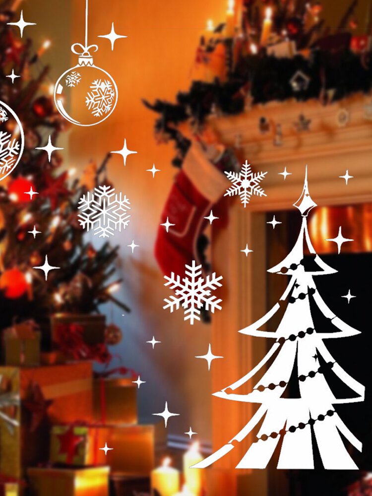 Abnehmbare Wandaufkleber Aufkleber Weihnachtsbaum Schneeflocke Schaufenster Dekor