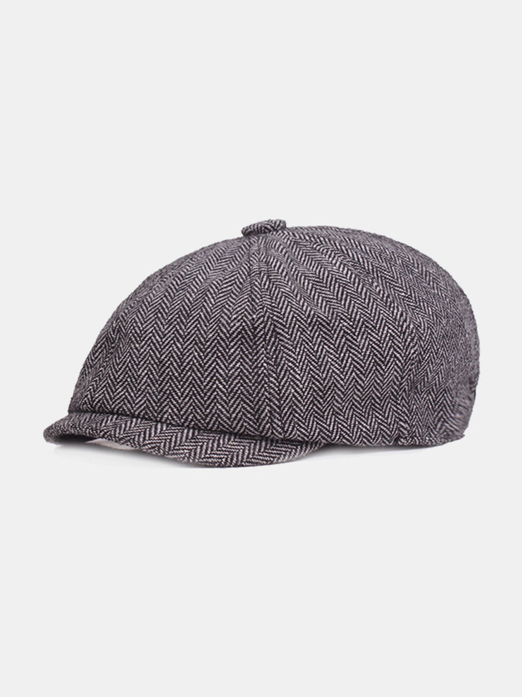 

Men Vintage Octagonal Cotton Newsboy Beret Cap Travel Handsome Plaid Casual Hat, Dark grey;khaki