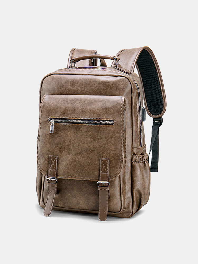 Faux Leather Large Capacity Laptop Bag Backpack For Men
