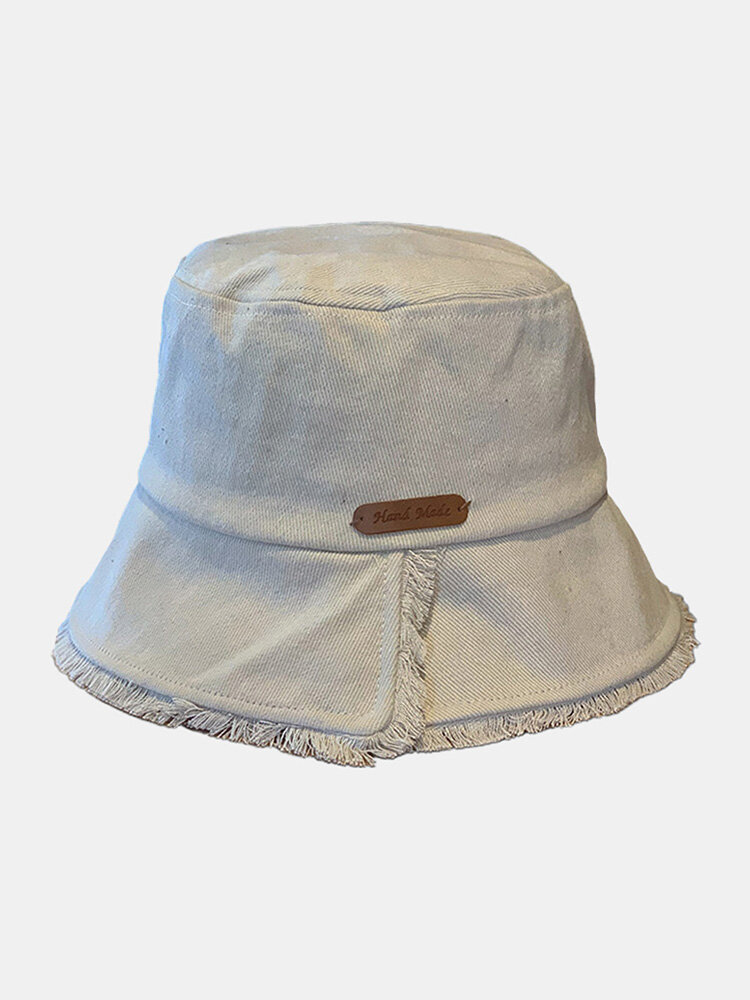 

Unisex Washed Label Rough Edges Bucket Hat, Khaki;black;beige