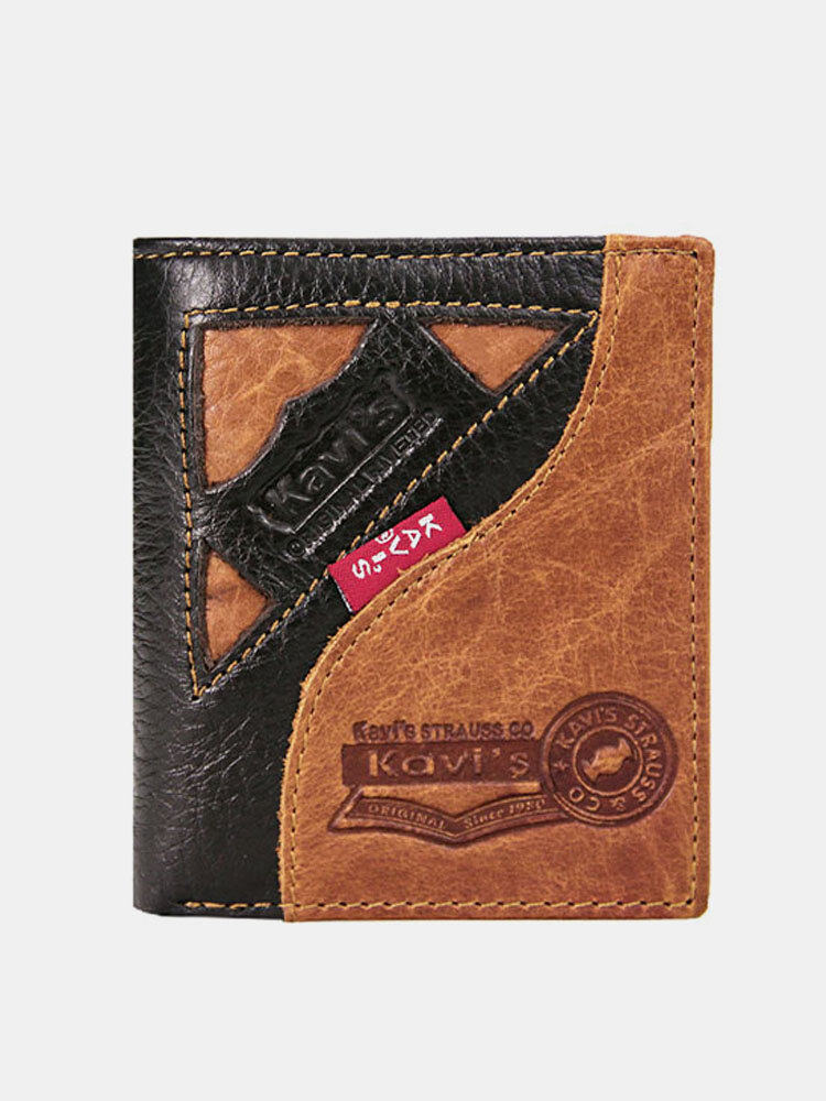 Men Genuine Leather Patchwork Retro Multi-slot Leather Clutch Wallet Card Holder Wallet