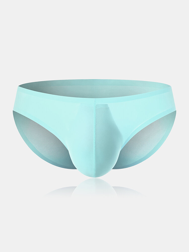 Mens Sexy Underwear Ice Silk Thin Transparent Cool Breathable Seamless Solid Color Briefs